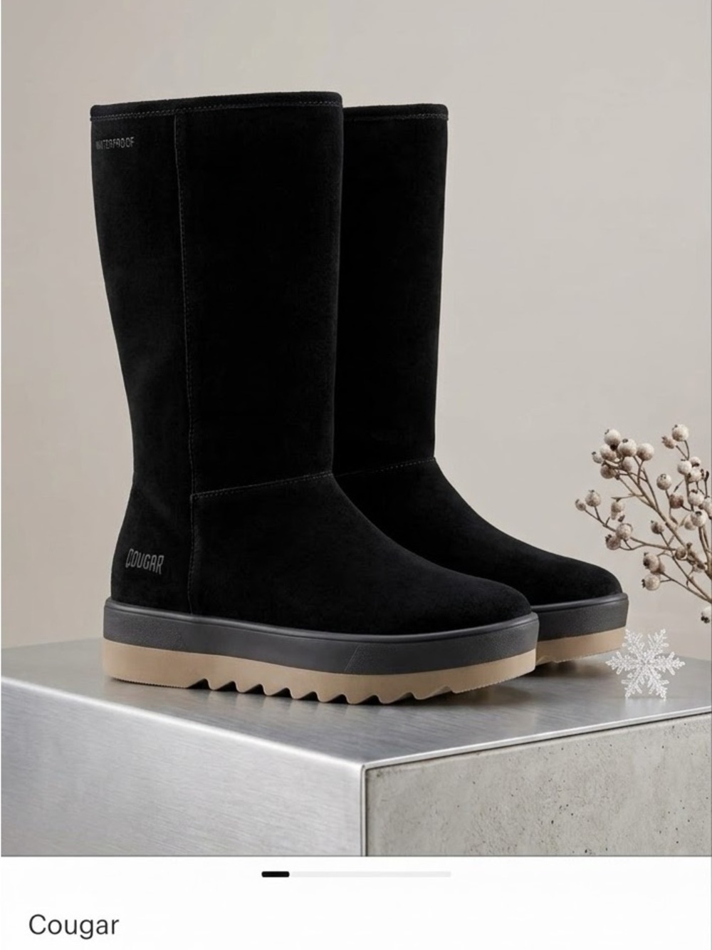 Cougar Vail Waterproof Suede Mid-Calf Winter Boots Faux Fur Black Size 7